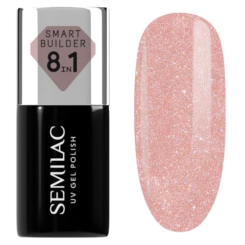 Semilac UV Nagellack Smart Builder 804 Glitter Soft Beige 7 ml – Gedämpftes Beige mit Glitzer, 8-in-1 Formel, Selbstnivellierend, Schnelle & Mühelose Anwendung
