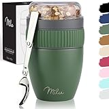 Milu Taza para muesli to go 400ml acero inoxidable I Vaso con 2 Partes para sopas ensaladas Pasta Yogur postres - aso de yogur a prueba de derrames con cuchara (Verde oliva)