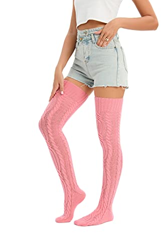 Image of YELAIVP Women's Thigh High Socks Over Knee Cable Knit Boot Stockings Winter Long Warm Leg Warmers