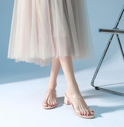 DADAWEN Women's Two Strap Open Toe Slip On Low Chunky Heels Sandals Block Heels Mule Sandals Party Dating Wedding Dress Pumps Shoes3