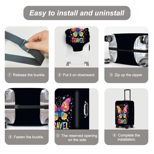Image of Colorful Butterfly Stars Suitcase Cover, UV Resistant Stretchable Luggage Protector, Travel Gear for Women, Vibrant Vacation Accessories Gifts