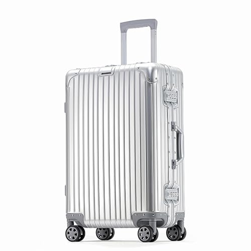 FREEFLY All Aluminum Hard Shell Suitcase Cheap Cabin Suitcase Carry on Luggage Medium Suitcase Lightweight Suitcase with 4 Silent Wheels,Silver,24in