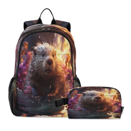 Sac à dos pour étudiants castor violet sac à déjeuner pour d'école léger