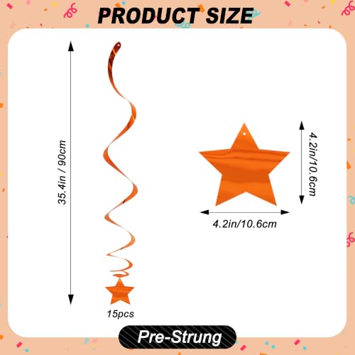 Image of BEISHID Orange Stars Hanging Swirls Pre-Strung Stars Hanging Decorations for Baby Shower Thanksgiving Fall Birthday Decorations Supplies,Pack of 15