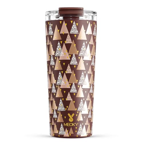Meoky 24 oz Insulated Travel Coffee Mug: Leak Proof Lid, Cocoa Geometry