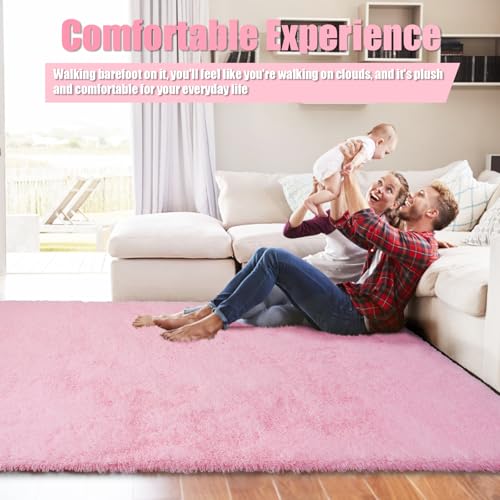 Shag Area Rug for Bedroom 5x8,Pink Fluffy Area Rugs for Living Room,Soft Fuzzy Rug Non-Shedding Indoor Plush Carpet for Kids Bedroom Nursery Dorm Home Decor