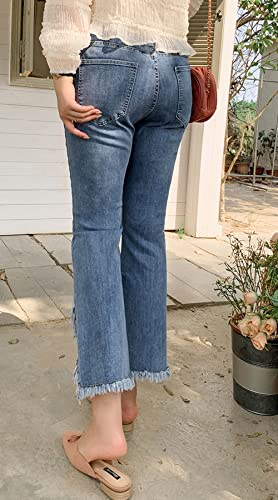 loveimgs Women Western Ripped Cropped Jeans Capris Denim Distressed Pants Stretch Crop Fringe Flare Jeans3