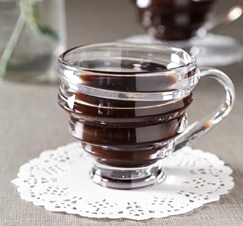 Image of MARTVIA 200 ML Crystal Clear Toughened Glass Tea Cup with Convenient Solid Handle Cups, Espresso Mug Set for Tea, Coffee, Hot /Cold Drinks Set of 6 (6, Linning)