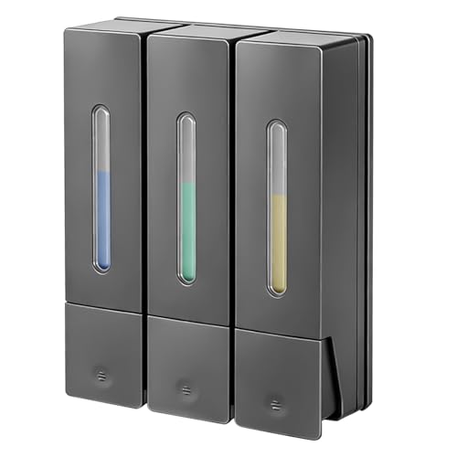 Behogan - Distributeur de savon mural à 3 compartiments - Sans perçage - 400 ml - Distributeur de shampoing pour douche, gel douche, gel douche, savon liquide, après-shampoing - Gris