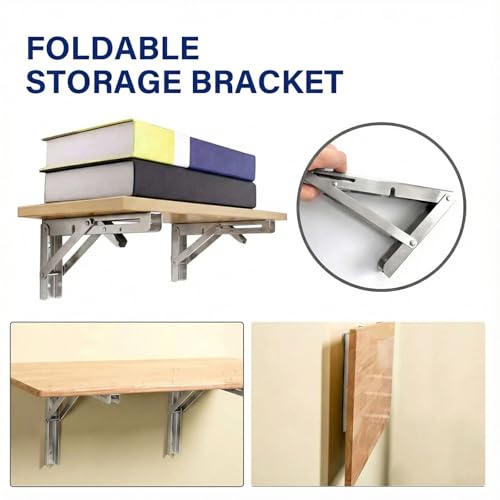 20 Inch Heavy Duty Stainless Steel Folding Shelf Brackets, 4 Pack - Collapsible Wall Mounted Table Hinges 8 10 12 14 16 18 20 Inch for Space-Saving Foldable Shelves, Kitchen, Garage & RV by Medach - Used condition - Image 6
