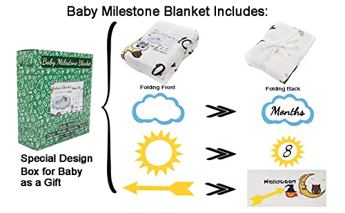 Image of vmaisi Baby Milestone Blanket Gifts - Newborn Boy & Girl Monthly Year Infant Growth Blankets Nursery Swaddling Blankets (Blue Cloud, Single Printed)