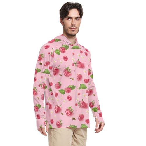 Fresh Raspberries Fruit Pink Mens Sun Hoodies Shirts Long Sleeve Sailing Shirts UPF 50+ Farmer Shirt S2