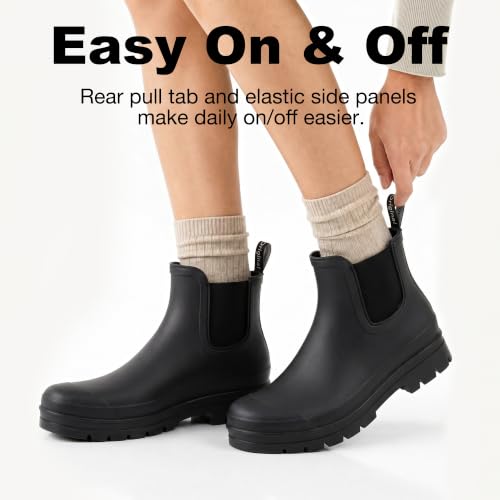 Image of planone Women's Fashion Waterproof Short Chelsea Rain Boots Durable Non Slip Ankle Rubber Boots Work Booties Lightweight Outdoor Garden Shoes with Removable Insole