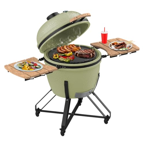 Cecotec Kamado Barbacoa de Carbón Cerámica Ø 66cm DragonFire 6600. Asa, Ahuma, Hornea y Guisa, Resistente a 1000ºC, Diámetro 66cm, Soporte Hierro Fundido, Cámara Hermética, Ruedas, Termómetro