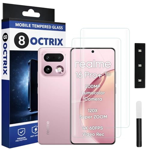 Image of Premium Curved UV Tempered Glass Screen Protector for Realme 16 Pro Plus 5G | Transparent | Pack of 2 | Full Screen Coverage with UV Installation Kit
