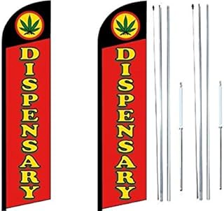 Dispensary King Windless Flags With Complete Hybrid Pole set - Pack of 2 | 3 ft by 11.5 ft Advertising Dispensary Flags | Weatherproof Polyester Dispensary Flags For Business | Outdoor Signs