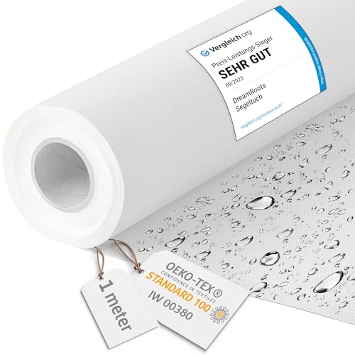 DreamRoots Tela impermeable por metros 600D 220g/m   Tela para tapizar sillas, cojines, sofas   Lona impermeable exterior 160 cm ancho White 1M