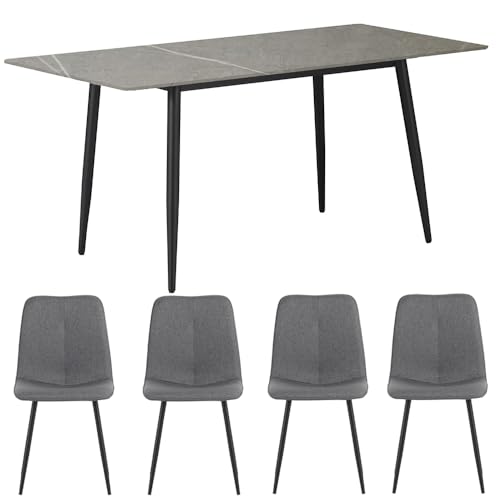 DEPOS �f�|�X �R���t�H �Z���~�b�N �_�C�j���O�e�[�u��5�_�Z�b�g�i�e�[�u���F�O���[160×80cm×1�� + �`�F�A�F�O���[×4�r)
