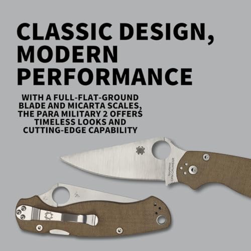 Spyderco Para Military 2 Folding Pocket Knife with 3.4" CPM Cru-Wear Steel Blade and Micarta Handle - EDC Knife for Men and Women, Perfect for Hunting, Tactical, Camping - PlainEdge - C81MPCW2 - Image 3