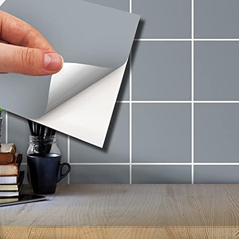WALPLUS 15cm(6")@24pcs Colour Block Tile Sticker Perfect Grey Wall Tile Sticker Tile Paint Stick on Tiles Peel and Stick Self Adhesive Wall Tiles Stickers for Kitchen Bathroom Tile Transfer Backsplash Cover