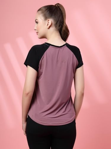 Image of UZARUS Women's V-Neck Regular Fit Gym T-Shirt | Soft Lightweight & Stretchable Fabric | Activewear Top for Workout Yoga Running Exercise Casual Wear
