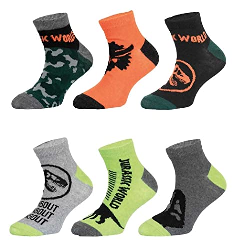 Jurassic Park - Calcetines para niño (6 pares), multicolor, 23-26