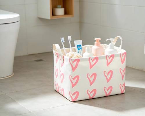 Image of CLOCOR Rectangular Pink Heart Basket Empty, Storage Bin, Waterproof Book Box, Gift Basket(Pink Heart)