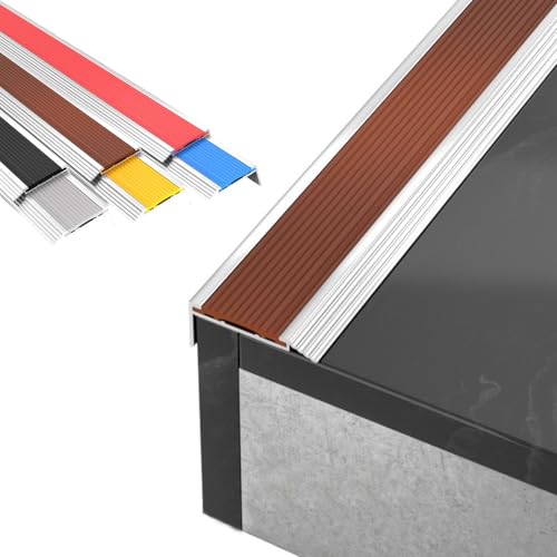 Perfil de Protección para Borde de Escalón En Aluminio, 3 Unidad, Antideslizante Borde de Esquina de Escalera de 90cm, Perfil de Peldaño de Escalera(Brown)