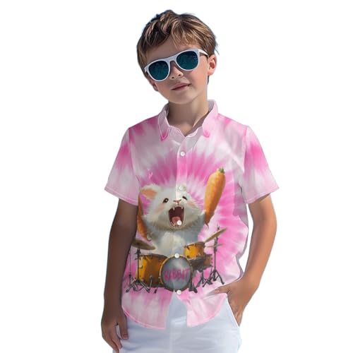 Kids Tie-dye Hawaiian Shirt 80s Button Down Retro Short Sleeve Casual Beach Tropical Funny Party Outfits for Boys