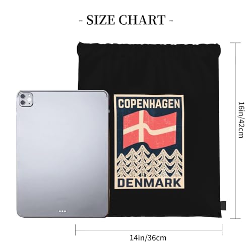 Danish-Flag-Copenhagen-Denmark-Retro- Drawstring Bags, Lightweight Gym Sack with Adjustable Cord, Water-Resistant Sports Backpack for Men Women, Travel, Yoga, College (Black)4