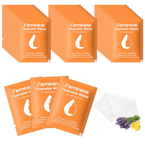 Image of twoworld 50 Feminine Wipes Flushable Travel Individually Wrapped | Travel Wipes for Women,Feminine Care Wet Wipes Travel Size Vaginal Wipes for Adult,Girl and Homeless(Lavender)
