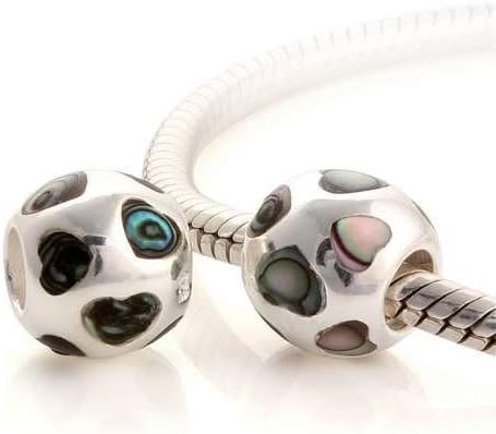 925 Sterling Silver Czech Crystal CZ "Love Me with Black Mother of Pearl" Charms/beads for Pandora, Biagi, Chamilia, Troll and More Bracelets