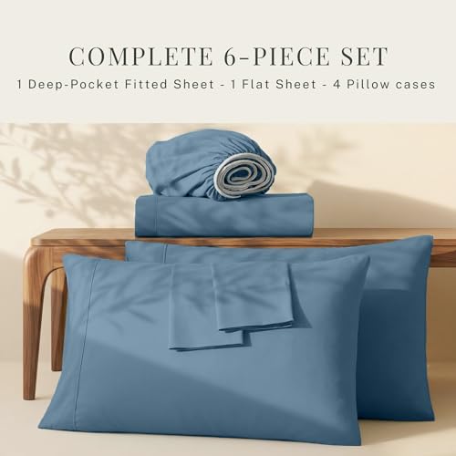 Image of Hearth & Harbor Extra Deep Pocket Sheets - Fits Mattress 18-24 Inches Deep - Extra Deep Pocket Twin XL Sheets Sets - 4 Piece Twin XL Size - Blue Heaven