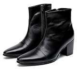 Santimon Mens Boots Casual Patent Leather Chelsea Dress Boots Zipper on Side Mid Calf Boots for Men Black-B 10