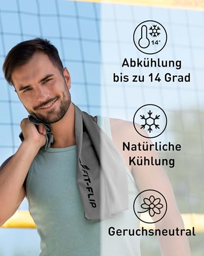 Fit-Flip Kühlendes Handtuch - Ice Cooling Towel und mikrofaser Kühltuch – kühlende Handtücher für Nacken und Hals - Airflip cool Towel für Fitness und Sport - Kühlhandtuch (grau, 100x30cm)