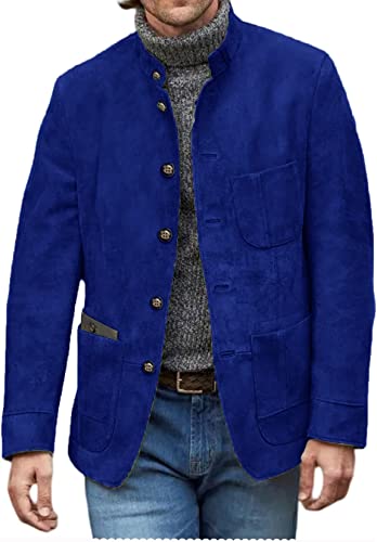 Mens Suede Leather Blazer Dress Coat Dinner Party Wedding Suit Jacket with Lapel