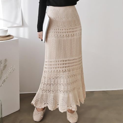 Women's Hollow Skirt Slim Fit Knitted Elastic High Waist Lace Floral Plus Size Medium Length Fishtail Skirts4