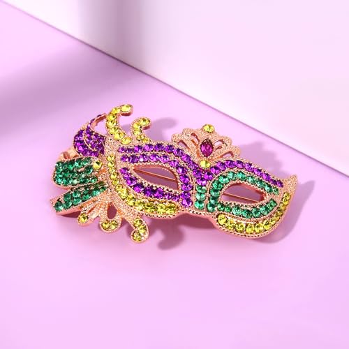 Image of Mardi Gras Brooches Pin for Women Girls Rhinestone Mask Fleur De Lis Brooch Glitter Jester Pins Fat Tuesday Carnial Parade Holiday Brooches Jewelry