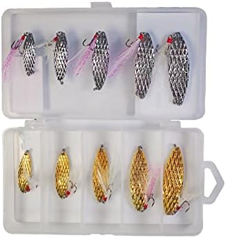 DAIMOUTH 10pcs Fishing Spoons Lures Metal Spoon Fishing Lures Spinner Baits Fishing Baits with Feathered Treble Hook for Salmon Walleye Bass,5g-20g