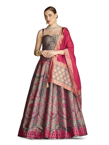 Image of PURVAJA Women's Kanjiwaram Semi-Stitched Lehenga choli