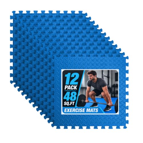 Image of Art3d EVA Puzzle Exercise Mats, 24 inchx24 inch, 1 /2 inch Thick,12-Pack,Blue