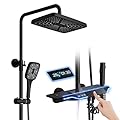 Shower System Thermostatic Matte Black Shower Faucet Set with Piano Key Digital Display Ambient Lights 12" Rain Shower Head Shower Combo Set with Tub Spout, Hand Shower, Bidet Spraye