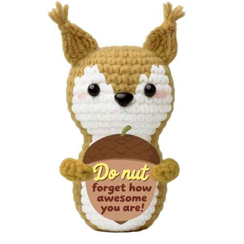 Crochet Squirrel Gifts for Women, Positive Encouragement Gift with Inspirational Message, Cute Fall Crochet Animal Desk Decor, Handmade Woodland Gift for Friend Coworker Teacher Daughter