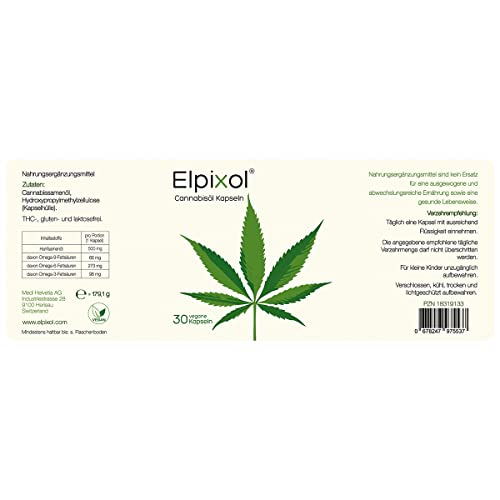 Elpixol® Hanföl Kapseln - Cannabisöl Kapseln hochdosiert mit Omega 3-6-9 (30 Stück) - 100% Hanfsamenöl Nativ und Kaltgepresst - 500mg veganes Cannabis Öl pro Kapsel - Laborgeprüft & Natürlich