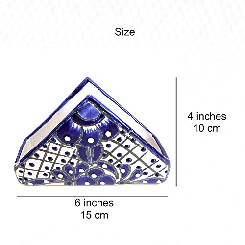 Ceramic Napkin Holder - Authentic Mexican Pottery For Kitchen Countertop | Dinner Table | Indoor & Outdoor Use Tissue And Letter Holder - Mexican Style Talavera Servilletero (Blue And White) #TOP2
