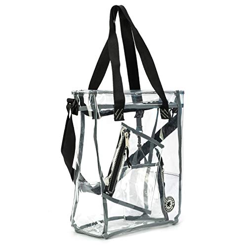 K-Cliffs Quality Clear Tote Durable See Through Work Bags Heavy Duty Transparent Pvc Shoulder Lunch Bag Handbag Free Coin Pouch Black Trim #TOP2