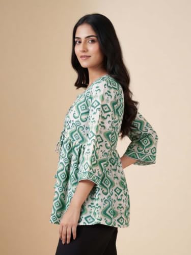 Image of Leriya Fashion Women's Rayon Paisley Printed Regular Fit Tunic Western Tops Short Kurti Comfortable Everyday Wear & Half Sleeves, Collar Neck (Available in Plus Size)