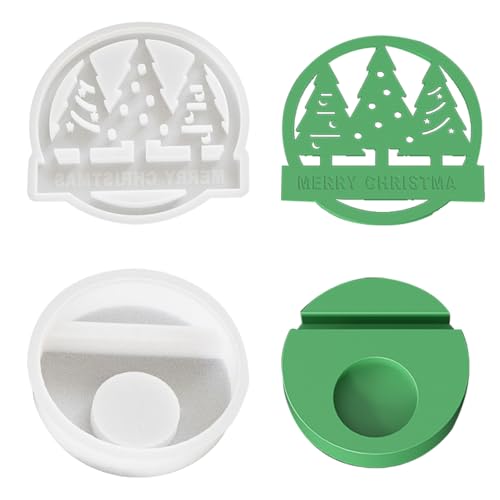 TYXHXTF 2 Pcs Christmas Candle Holder Mould, Christmas Candlestick Holder Mold, Christmas Tree Moulds, Candle Moulds for DIY Casting for DIY Crafts Home Decoration