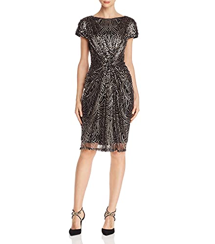 Tadashi Shoji Junior's S/S Sequin Dress, Copper/Black, XS
