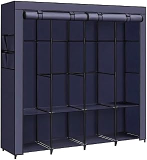 SONGMICS Szafa z materiału, szafa na ubrania, 45 x 170 x 167 cm, 4 półki wiszące, z półkami, 4 kieszenie boczne, dużo miejsca, do sypialni, salonu, ciemnoniebieska RYG094I02